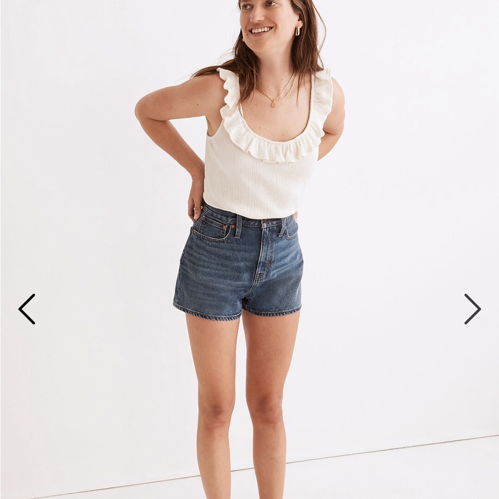Madewell Women's Small Antique Cream Ribbed Pointelle Ruffled Scoop Tank Top